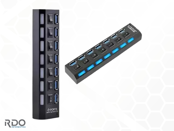 Hub Usb 2.0 Com 7 Portas Switch On/off E Led Indicador
