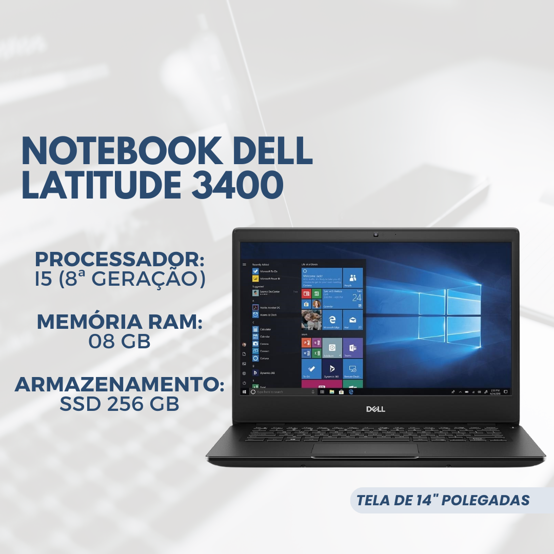 Notebook Dell Latitude 3400 - I5 8ª - 8 GB DDR4 - SSD 256 GB