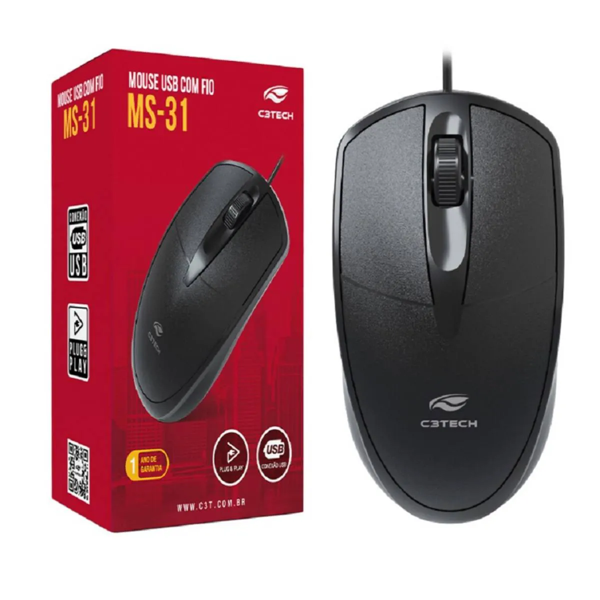 Mouse C3 Tech - USB - Com Fio