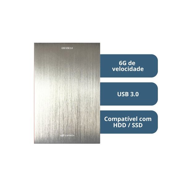 HD Externo 500GB USB 3.0 Case C3Tech Alumínio Escovado Alta Velocidade 6Gbps para Notebook PC Gamer