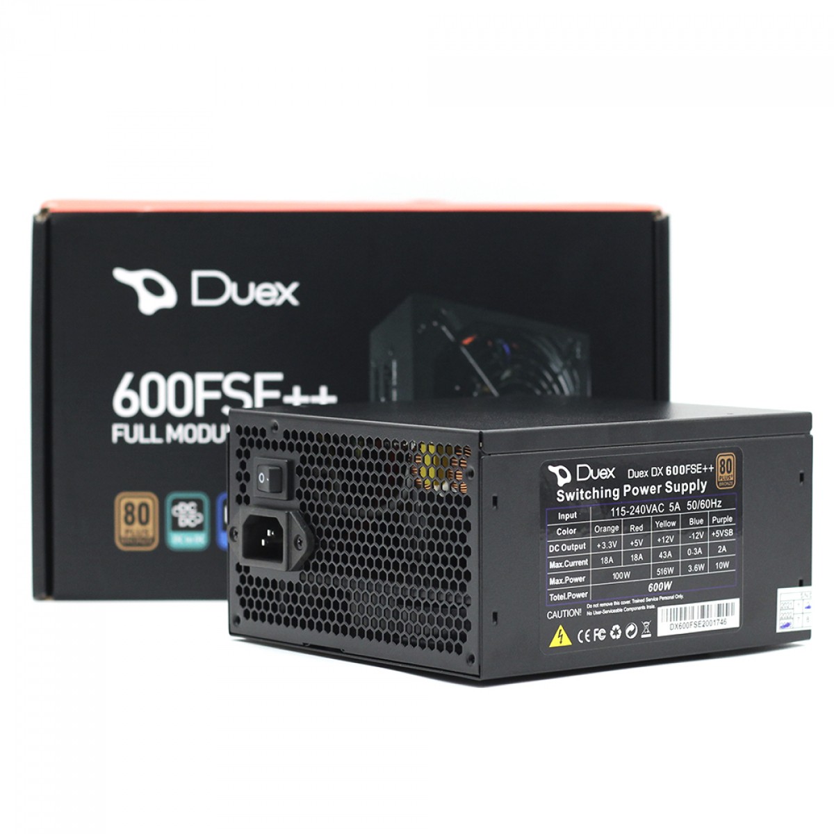 Fonte Duex 600FSE++ - Full Modular - 600W - 80 plus