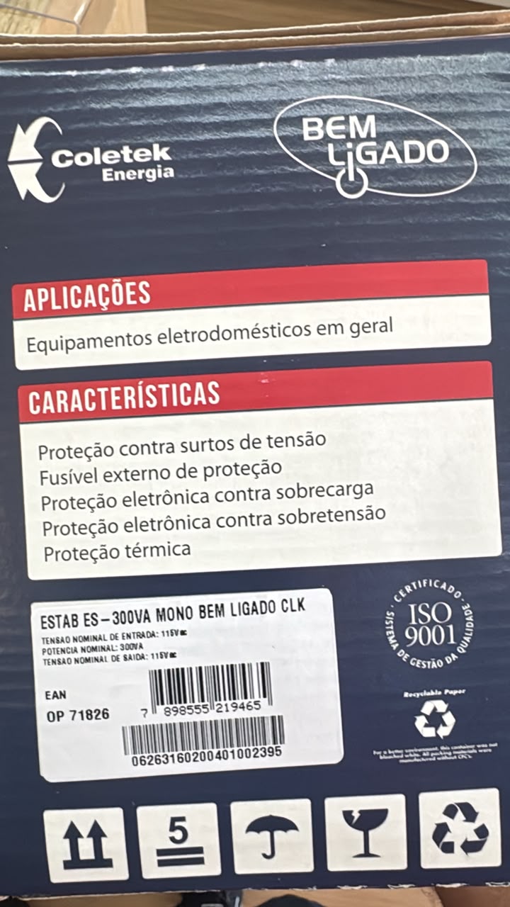 Estabilizador ES-300VA MONO BEM LIGADO Coletek