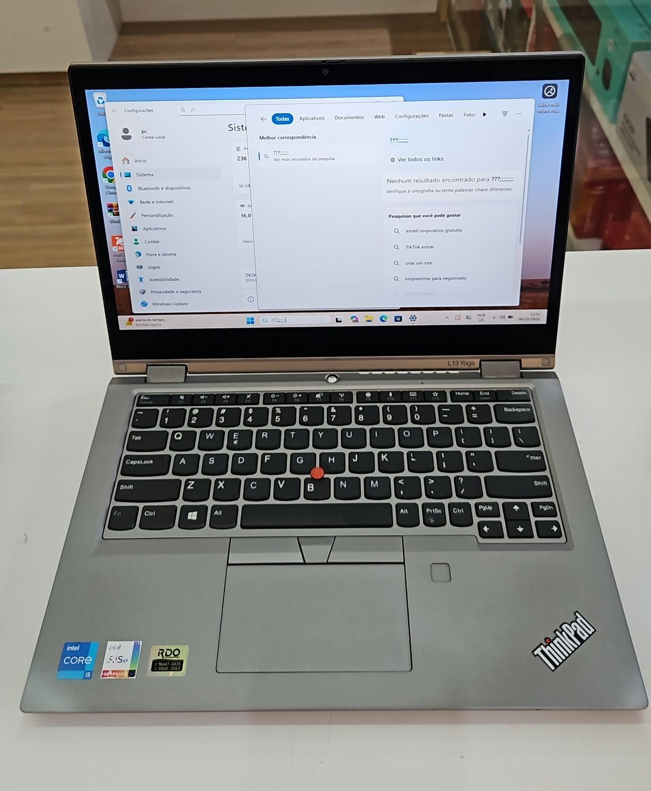 Notebook Lenovo ThinkPad L13 YOGA (I5 11ª - 16GB RAM DDR4 - SSD 256GB)