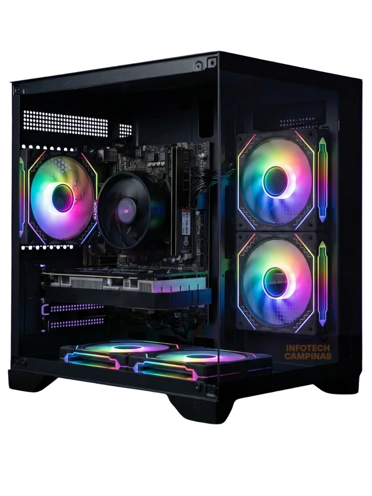 PC Gamer Preto RX 7600 08GB 16GB RAM DDR4 SSD 500GB