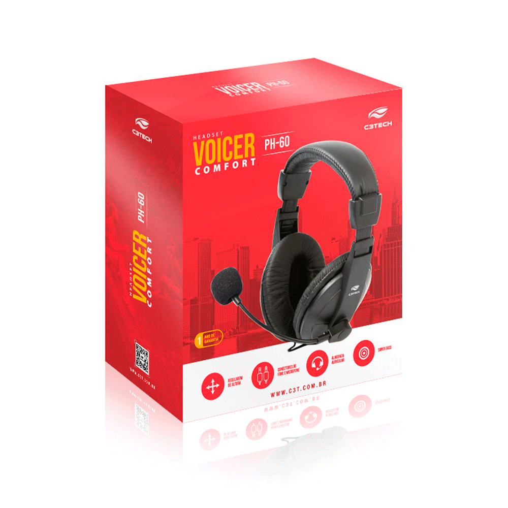 Fone com Microfone Voicer Comfort PH-60BK C3TECH